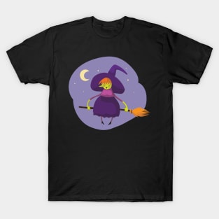 Witch Flying on Broomstick on a Starry Night T-Shirt